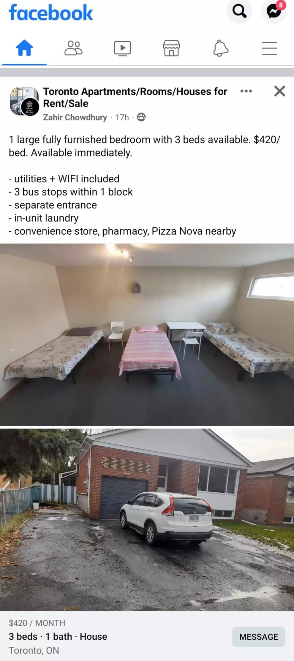 Il profite de la crise du logement et tente de louer 3 lits dans une même chambre pour 420 $ chacun
