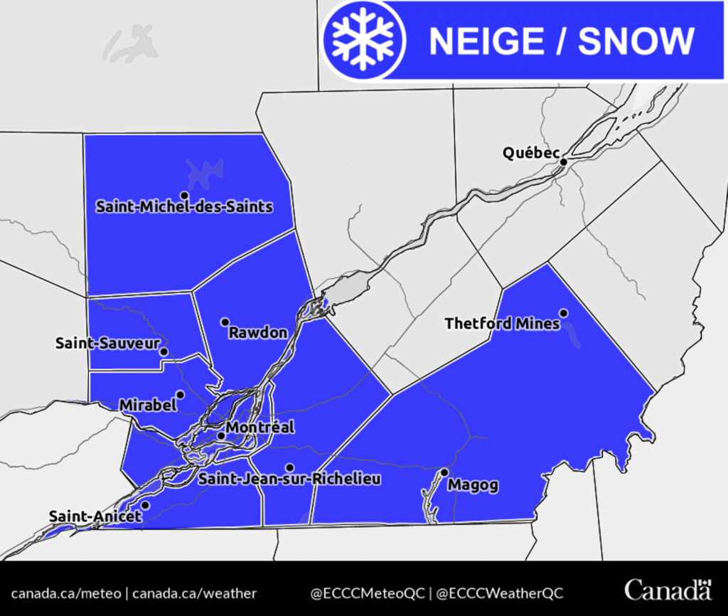 Tempête hivernale: Jusqu'à 25 cm de neige attendus dans certains secteurs du Québec