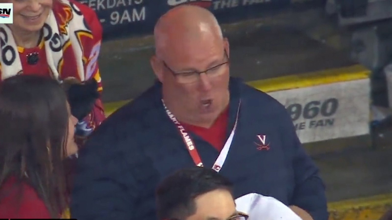 Keith Tkachuk refuses to throw his hat on the ice after Matthew Tkachuk's hat trick goal