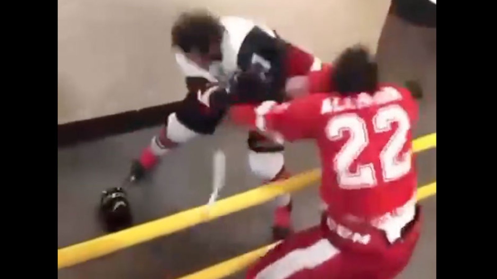 Crazy scrap in the hallway tunnel during New Brunswick junior game