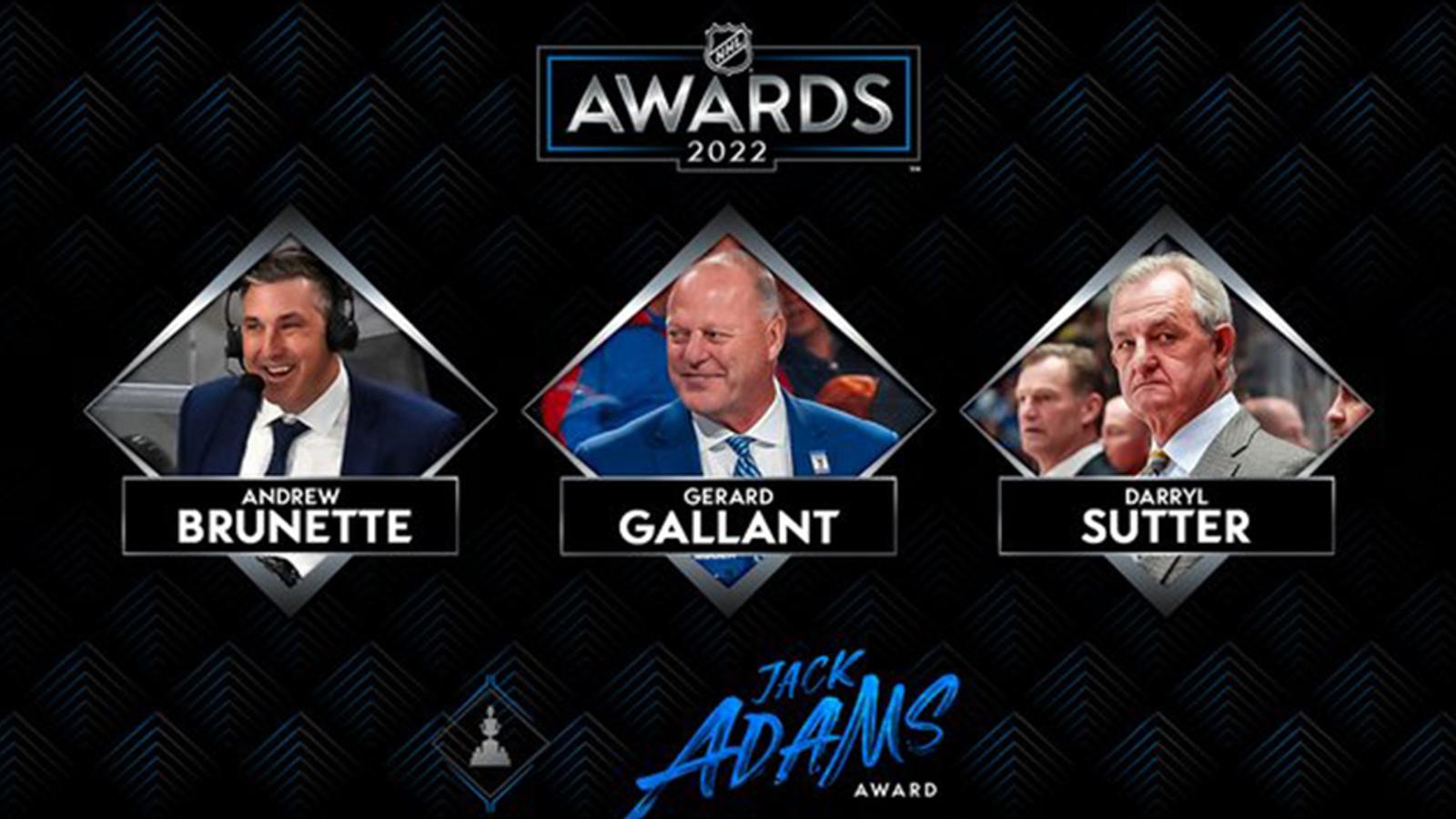 Sutter, Gallant and Brunette get Jack Adams Award nods as NHL's best coach in 2021-22