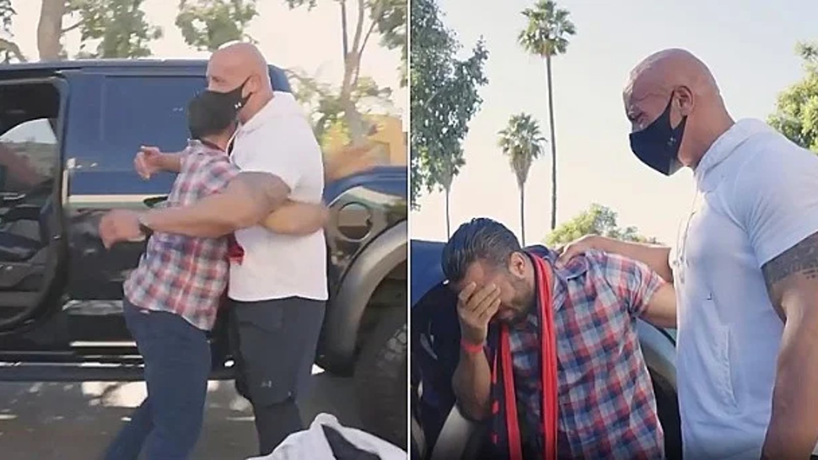 Un fan de The Rock fond en larmes alors que l'acteur lui donne sa voiture personnelle.