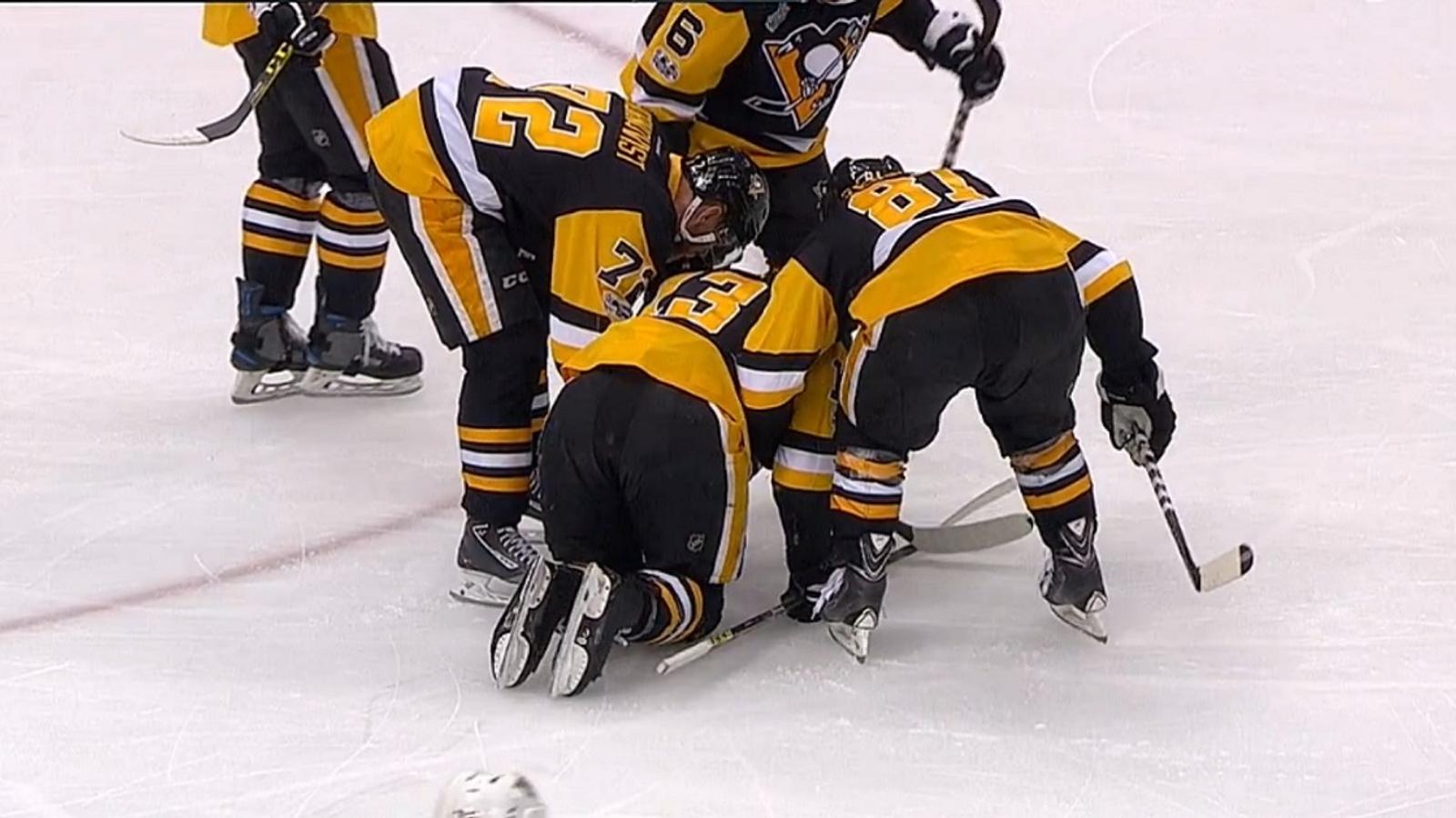 Breaking: Penguins forward can't stand after blocking huge shot from Subban.