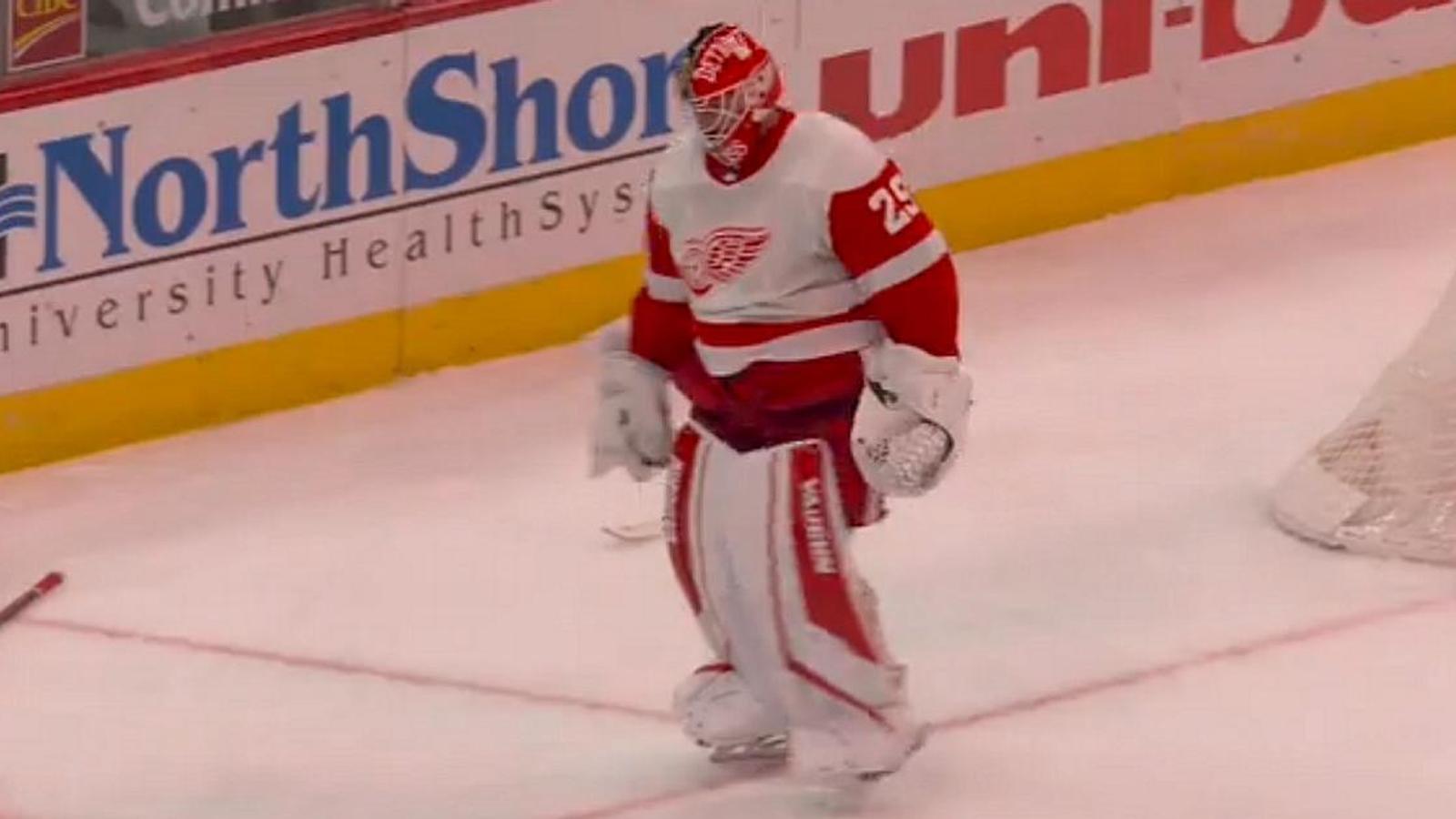 Thomas Greiss finally snaps after another ugly loss for the Red Wings.
