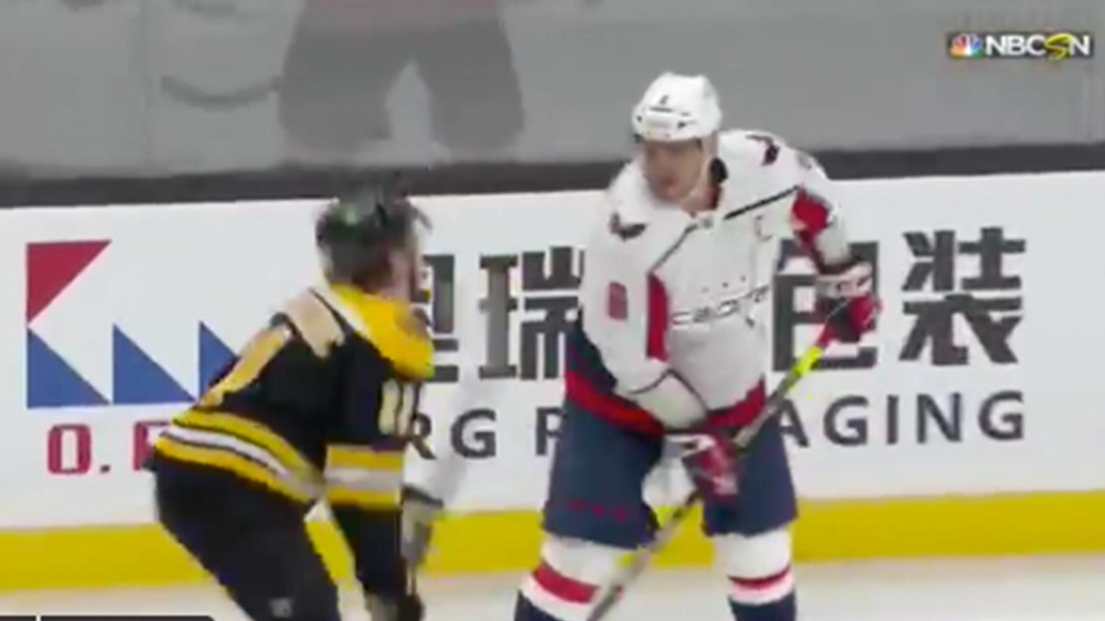 Ovechkin has enough of Frederic, sticks him right in the jewels