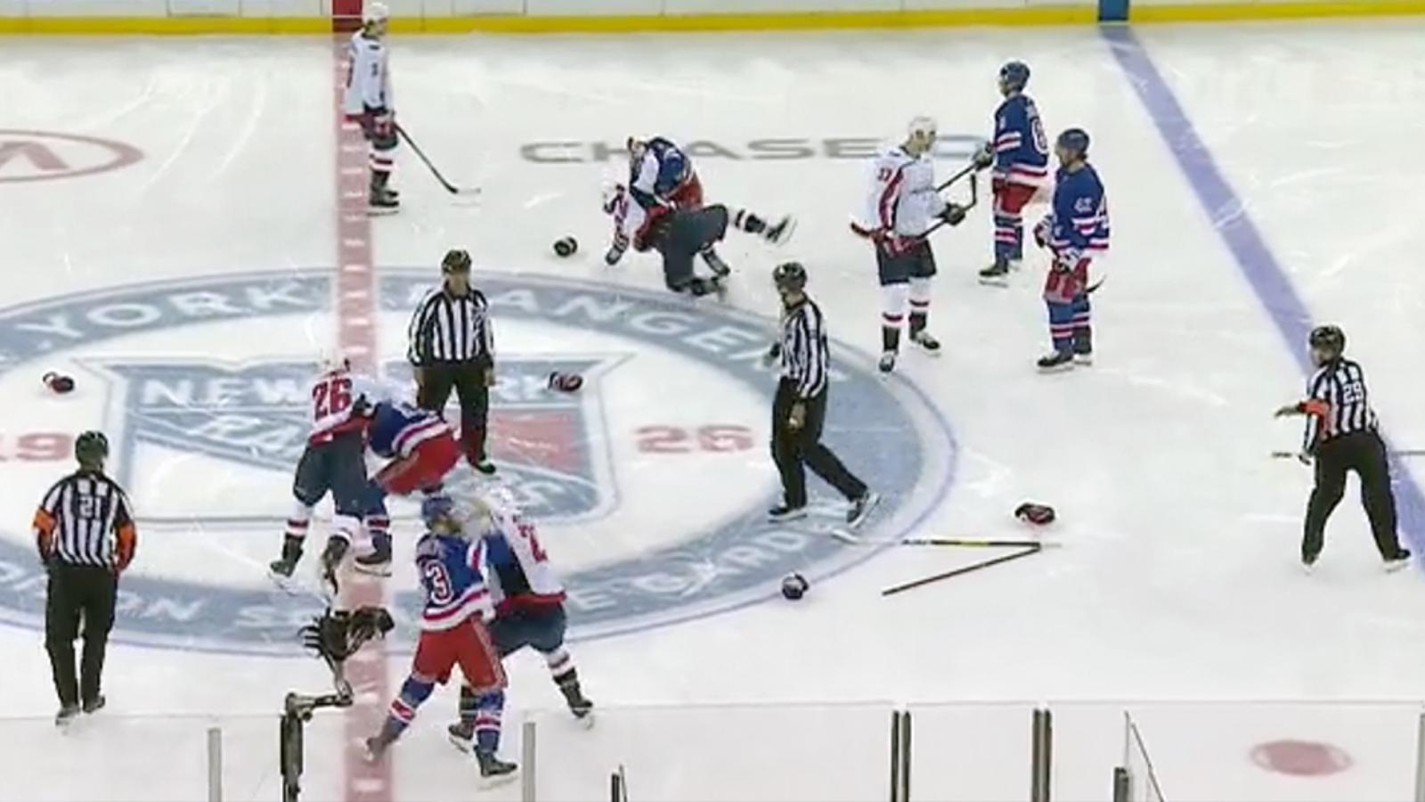 Line brawl, Tom Wilson injury, Buchnevich game ejection, Oshie hat trick and all the craziness from last night's game between Rangers and Capitals
