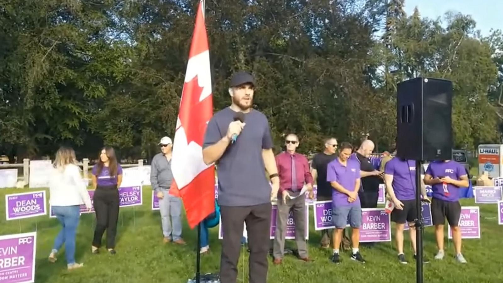 Zac Rinaldo takes a strong stance on vaccine mandates during political rally.