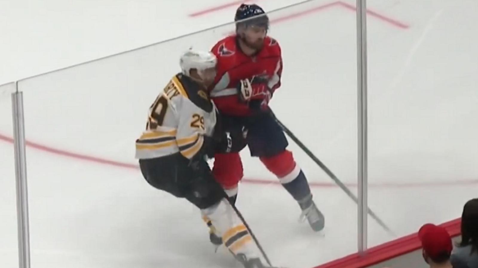 Dylan McIlrath takes out Steven Fogarty with a blatant head shot.