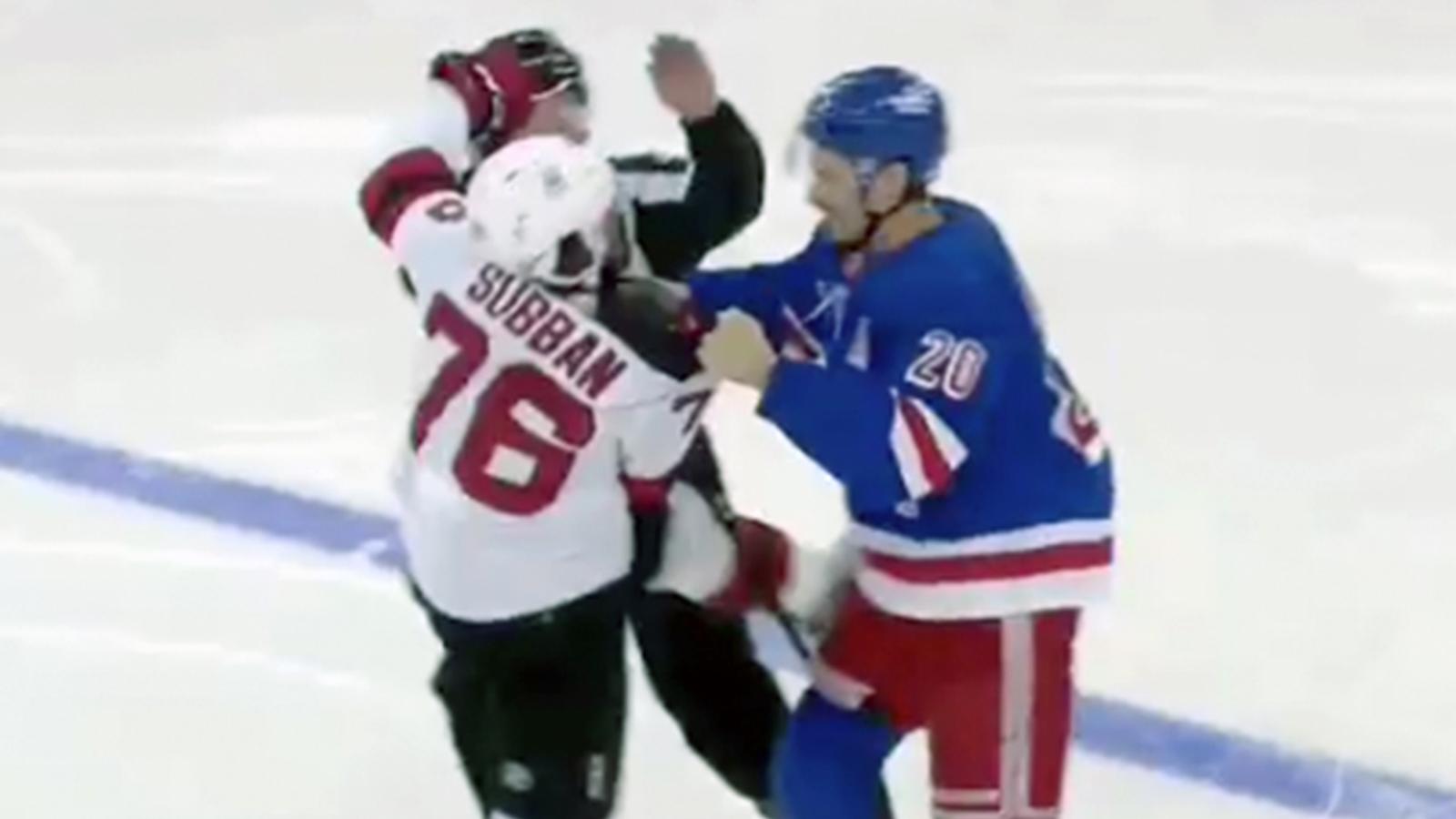 Kreider drops the gloves and absolutely rag dolls Subban, who refuses to fight