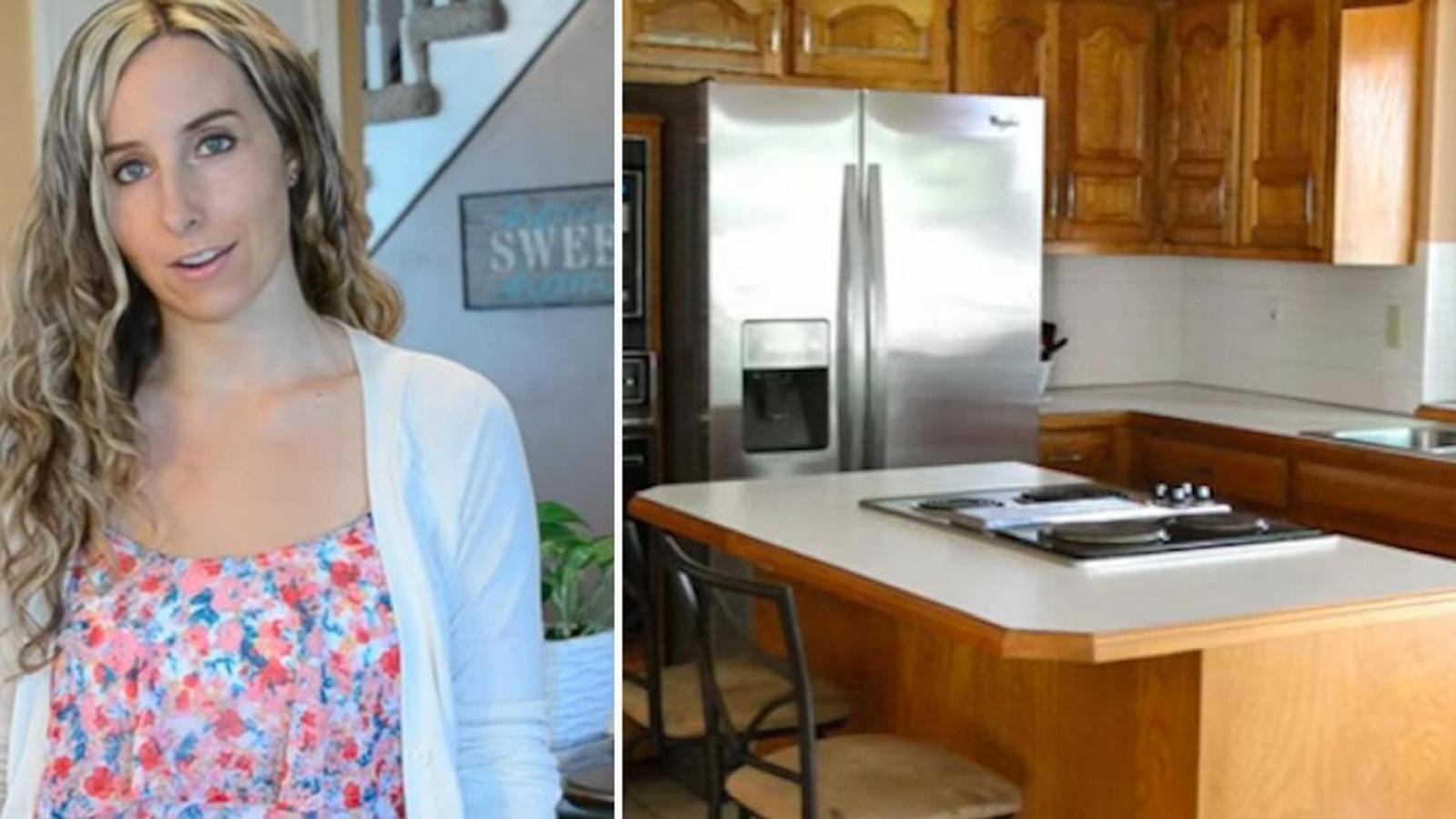 Pour moins de 100$ une femme transforme l'allure de ses armoires de cuisine et le résultat est parfait