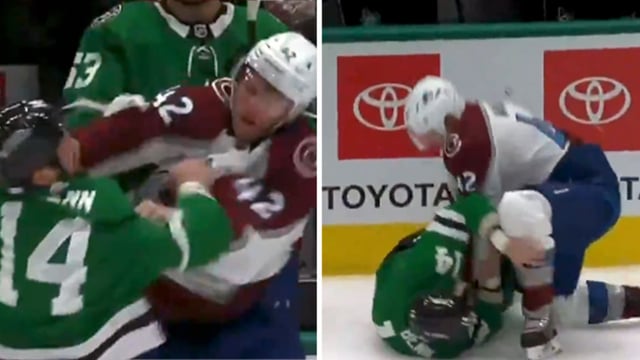 Josh Manson crushes Jamie Benn with a HUGE right hand, takes him down hard