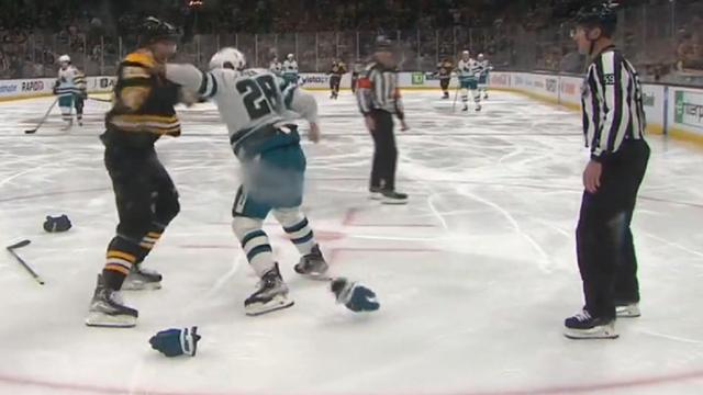 Timo Meier and Brandon Carlo drop the gloves just 27 seconds into the game!