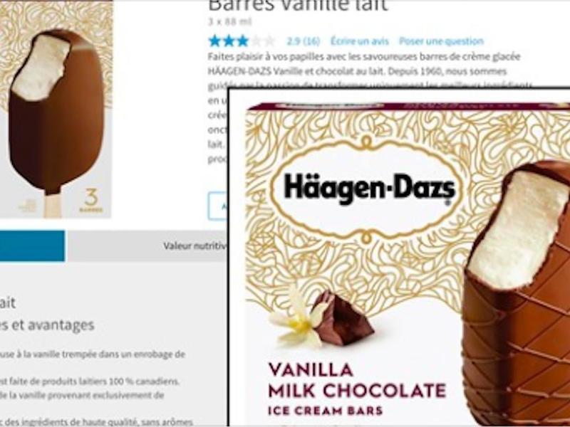 Des barres de crème glacée Häagen-Dazs sans vrai chocolat au lait